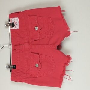 True Religion Keira Jean Shorts Womens 28 Red Low Rise Cut Off Y2K Flap Pockets